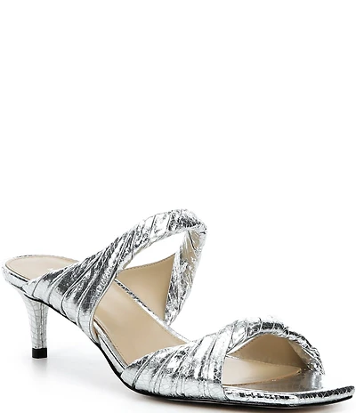 Michael Kors Kiana Mid Metallic Snake Embossed Leather Dress Slide Sandals