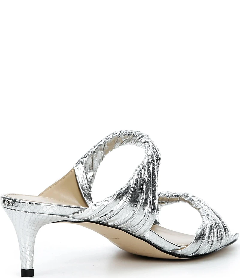 Michael Kors Kiana Mid Metallic Snake Embossed Leather Dress Slide Sandals