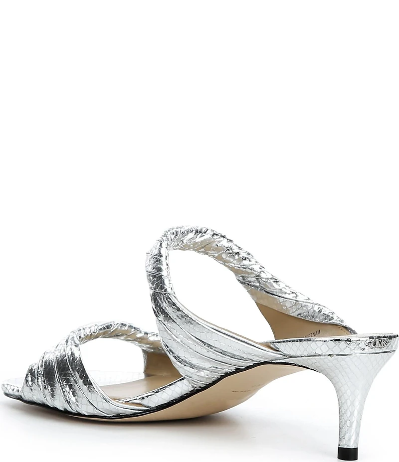 Michael Kors Kiana Mid Metallic Snake Embossed Leather Dress Slide Sandals
