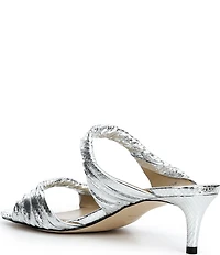 Michael Kors Kiana Mid Metallic Snake Embossed Leather Dress Slide Sandals