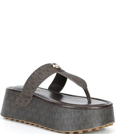 Michael Kors Koya Signature Logo Print Platform Thong Sandals