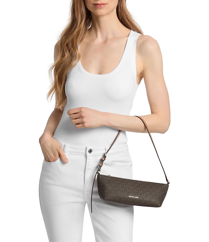 Michael Kors Laila Small East West MK Signature Logo Pouchette Bag