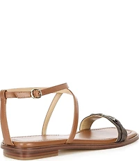 Michael Kors Lena Signature Logo Printed Leather Bit Buckle Flat Sandals