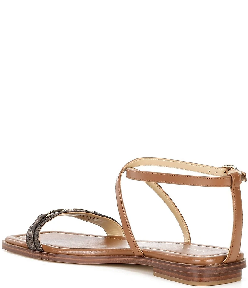 Michael Kors Lena Signature Logo Printed Leather Bit Buckle Flat Sandals