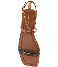 Michael Kors Lena Signature Logo Printed Leather Bit Buckle Flat Sandals