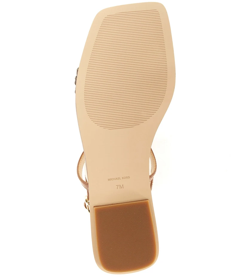 Michael Kors Lena Signature Logo Printed Leather Bit Buckle Flat Sandals
