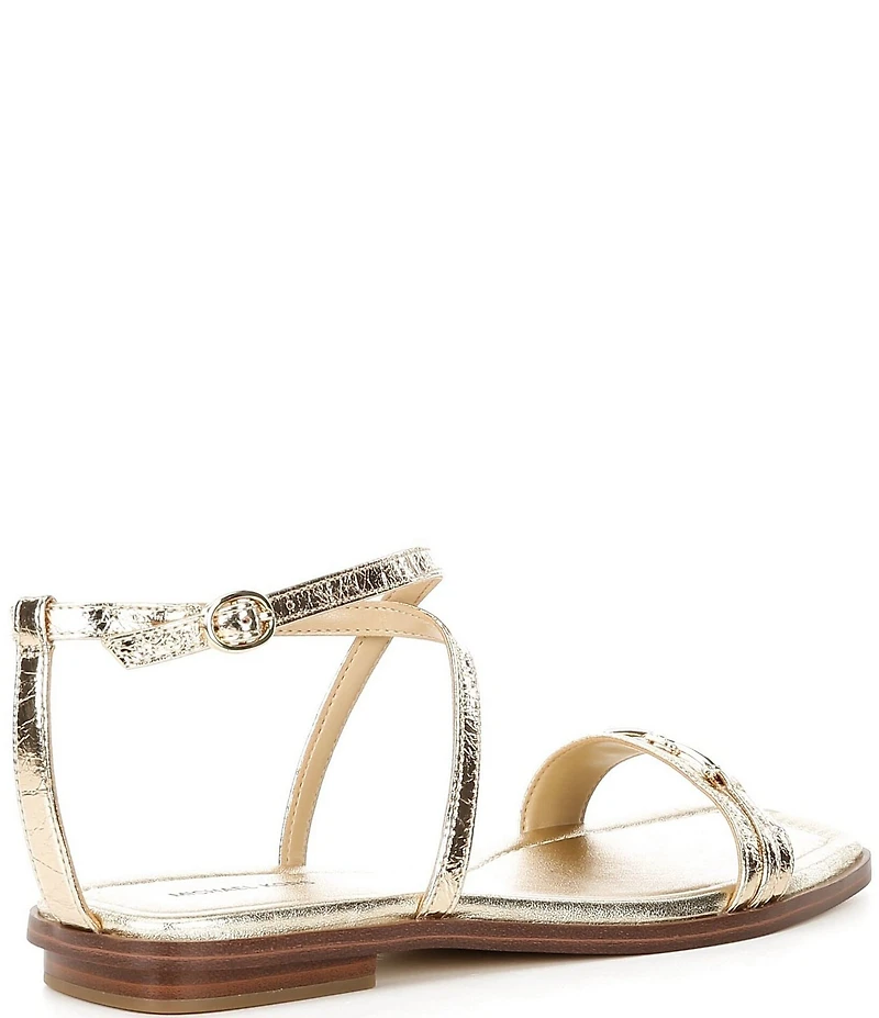Michael Kors Lena Metallic Crushed Leather Bit Buckle Flat Sandals