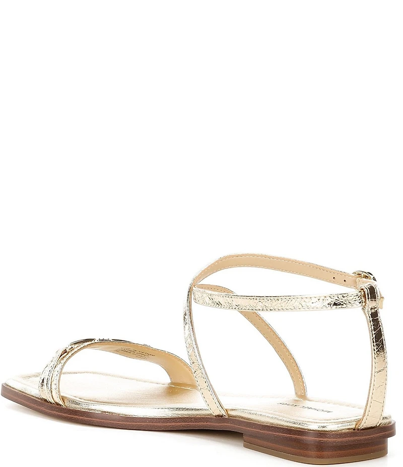 Michael Kors Lena Metallic Crushed Leather Bit Buckle Flat Sandals