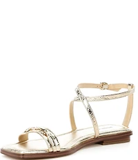 Michael Kors Lena Metallic Crushed Leather Bit Buckle Flat Sandals