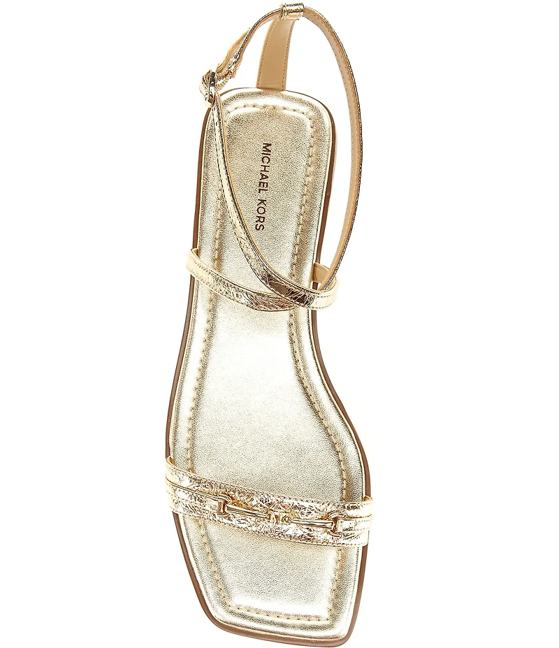 Michael Kors Lena Metallic Crushed Leather Bit Buckle Flat Sandals