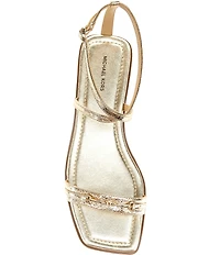 Michael Kors Lena Metallic Crushed Leather Bit Buckle Flat Sandals