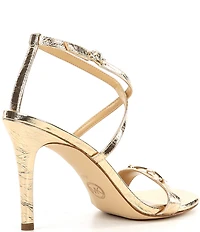 Michael Kors Lena Crushed Metallic Leather Strappy Bit Buckle Dress Sandals
