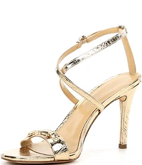 Michael Kors Lena Crushed Metallic Leather Strappy Bit Buckle Dress Sandals