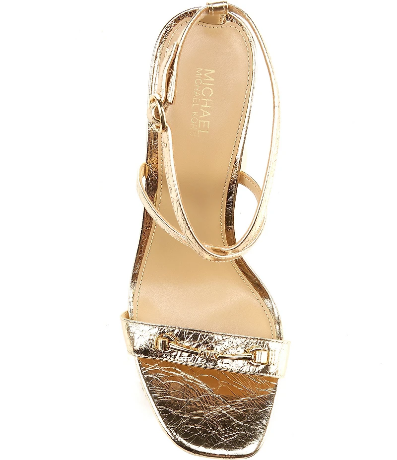 Michael Kors Lena Crushed Metallic Leather Strappy Bit Buckle Dress Sandals