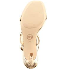 Michael Kors Lena Crushed Metallic Leather Strappy Bit Buckle Dress Sandals