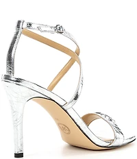 Michael Kors Lena Crushed Metallic Leather Strappy Bit Buckle Dress Sandals