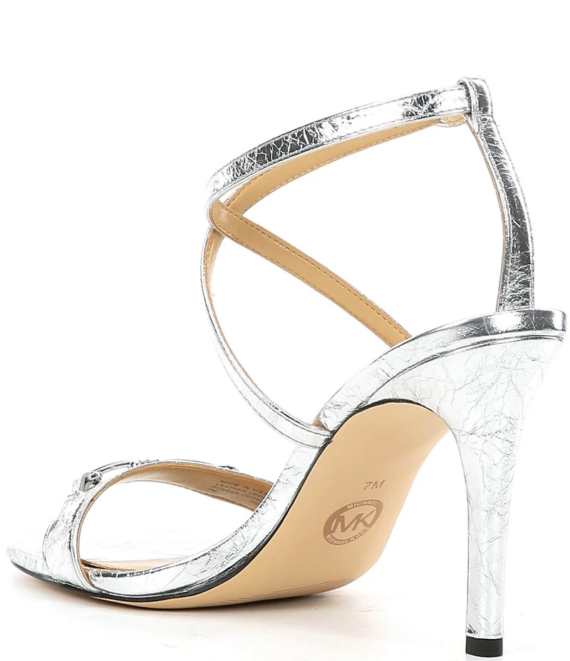 Michael Kors Lena Crushed Metallic Leather Strappy Bit Buckle Dress Sandals
