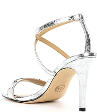 Michael Kors Lena Crushed Metallic Leather Strappy Bit Buckle Dress Sandals