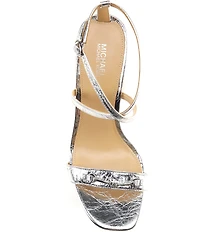 Michael Kors Lena Crushed Metallic Leather Strappy Bit Buckle Dress Sandals