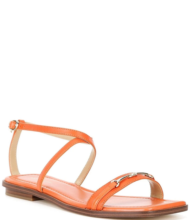 Michael Kors Lena Leather Bit Buckle Flat Sandals