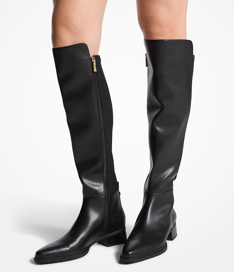 Michael Kors Lex Stretch Leather and Fabric Knee High Boots