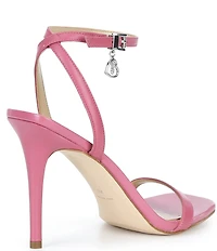 Michael Kors Liana Leather Ankle Wrap Heart Charm Stiletto Dress Sandals
