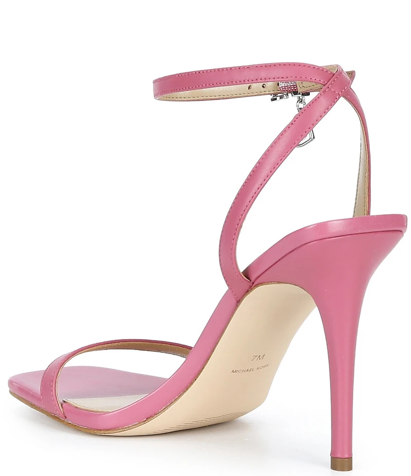 Michael Kors Liana Leather Ankle Wrap Heart Charm Stiletto Dress Sandals