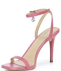 Michael Kors Liana Leather Ankle Wrap Heart Charm Stiletto Dress Sandals