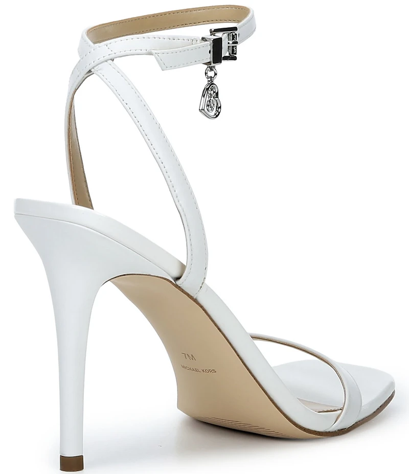Michael Kors Liana Leather Ankle Wrap Heart Charm Stiletto Dress Sandals