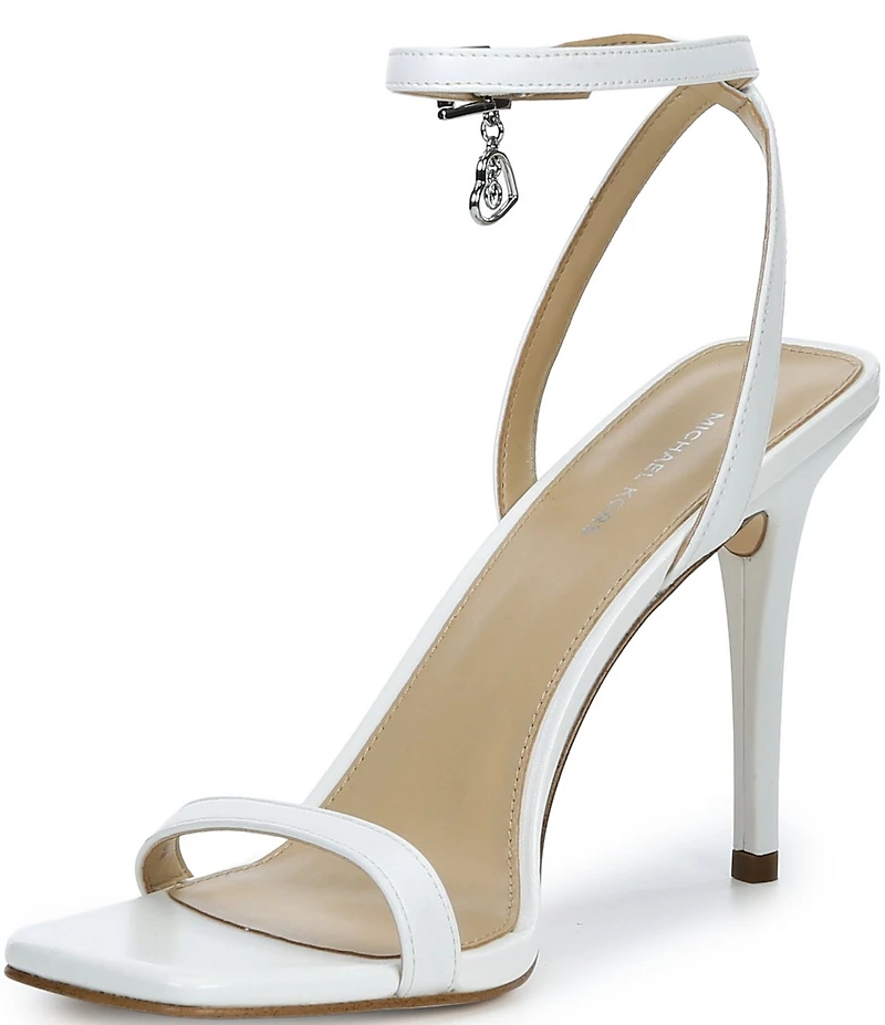 Michael Kors Liana Leather Ankle Wrap Heart Charm Stiletto Dress Sandals