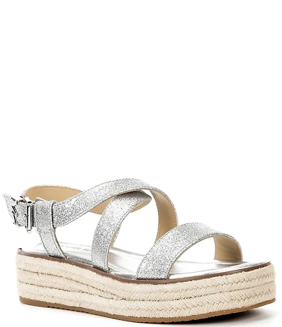 Michael Kors Lynn Glitter Leather Espadrille Platform Sandals
