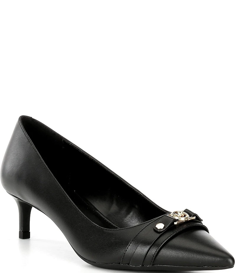 Michael Kors Mandy Flex Leather Logo Hardware Kitten Heel Pumps