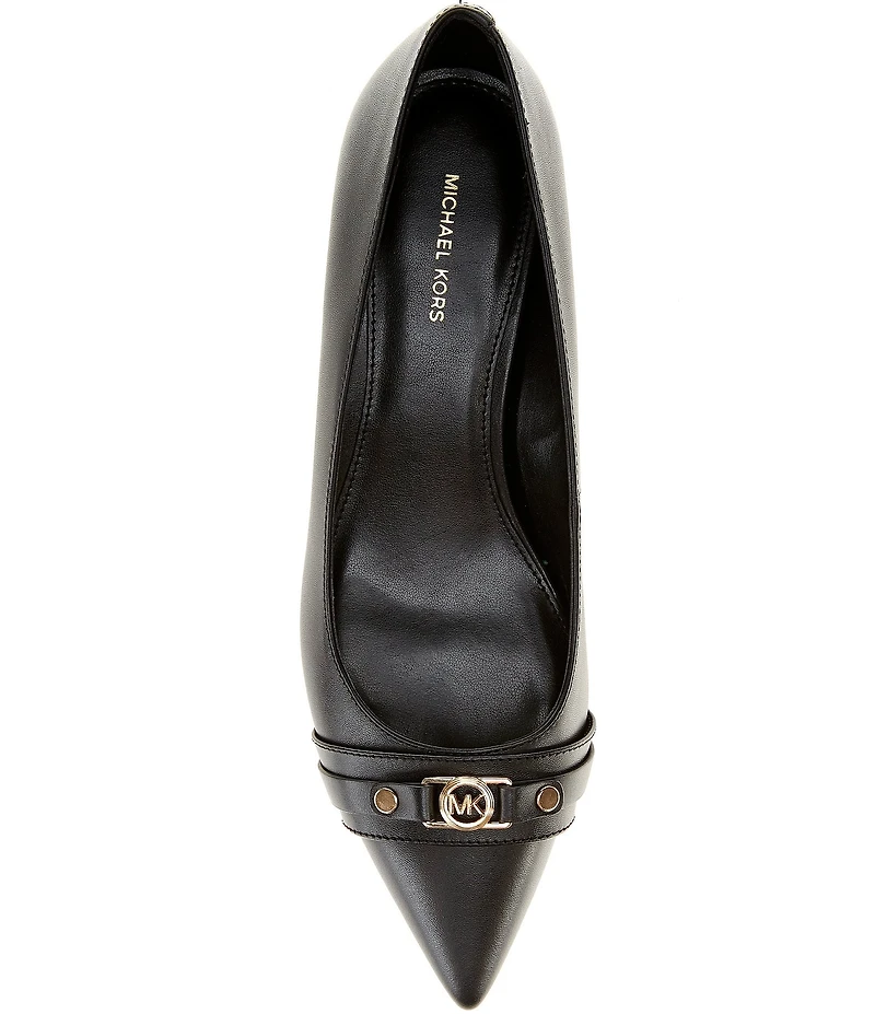 Michael Kors Mandy Flex Leather Logo Hardware Kitten Heel Pumps