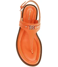 Michael Kors Mandy Leather Logo Hardware T-Strap Slingback Sandals