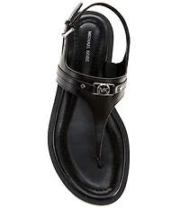 Michael Kors Mandy Leather Logo Hardware T-Strap Slingback Sandals