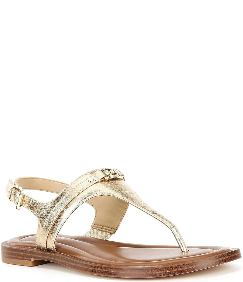 Michael Kors Mandy Leather Logo Hardware T-Strap Slingback Sandals
