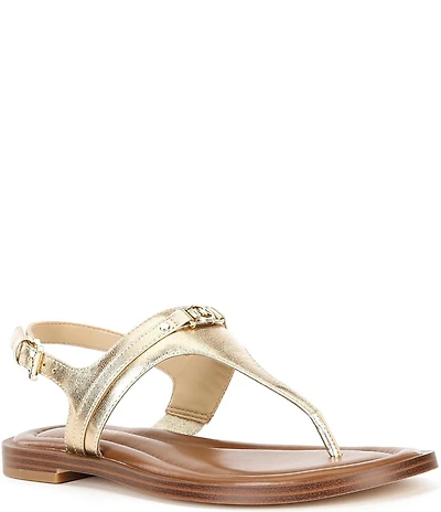 Michael Kors Mandy Leather Logo Hardware T-Strap Slingback Sandals