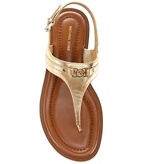 Michael Kors Mandy Leather Logo Hardware T-Strap Slingback Sandals