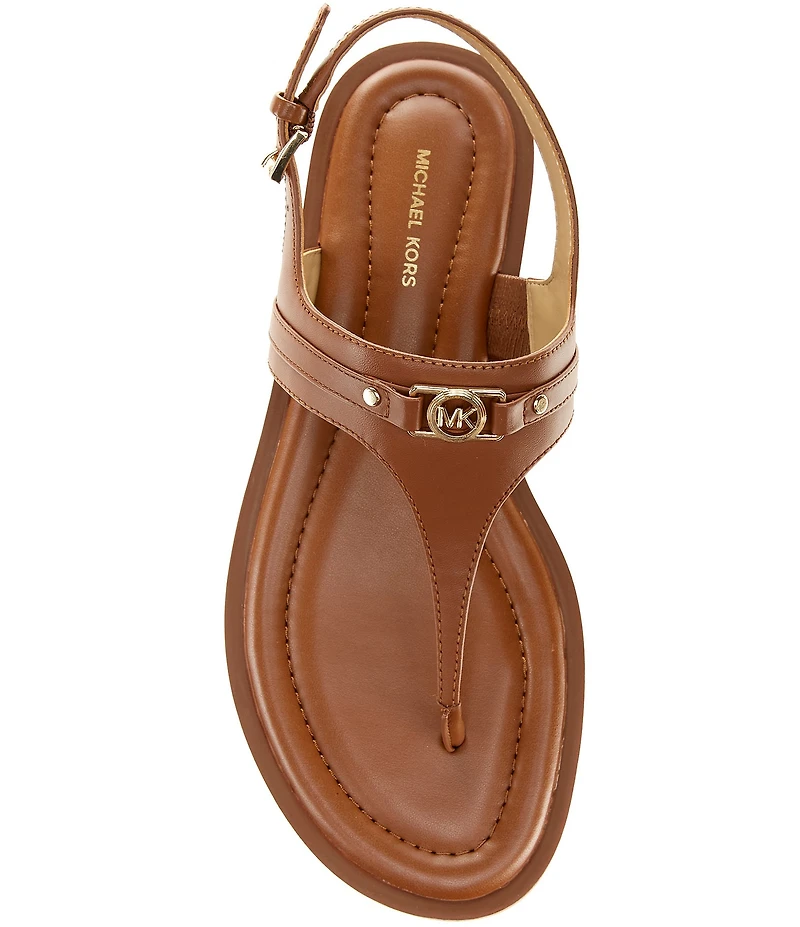 Michael Kors Mandy Leather Logo Hardware T-Strap Slingback Sandals