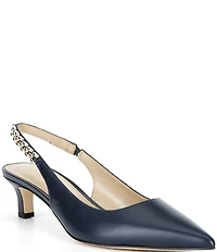 Michael Kors Marcia Leather Chain Hardware Slingback Kitten Heel Pumps