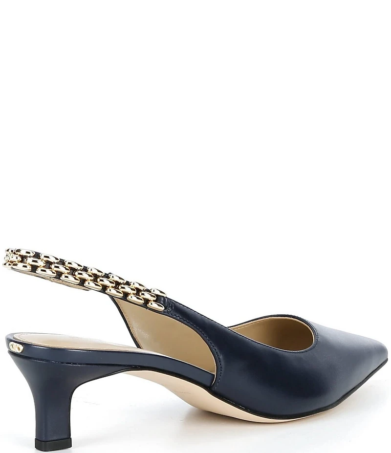 Michael Kors Marcia Leather Chain Hardware Slingback Kitten Heel Pumps
