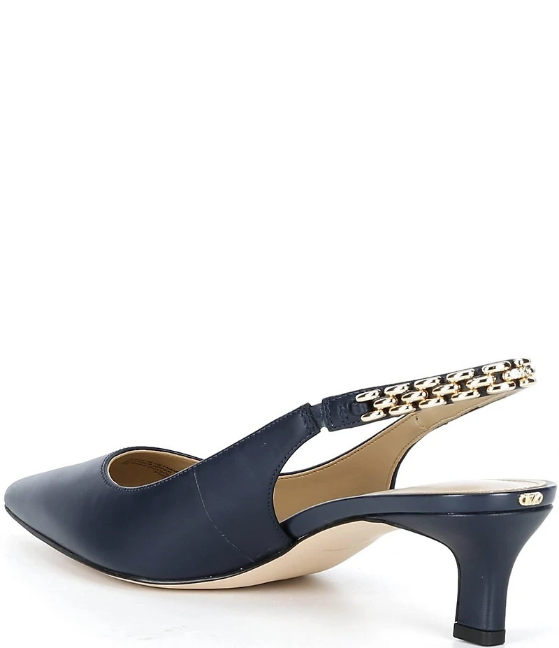 Michael Kors Marcia Leather Chain Hardware Slingback Kitten Heel Pumps