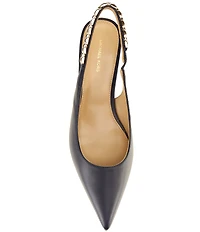 Michael Kors Marcia Leather Chain Hardware Slingback Kitten Heel Pumps