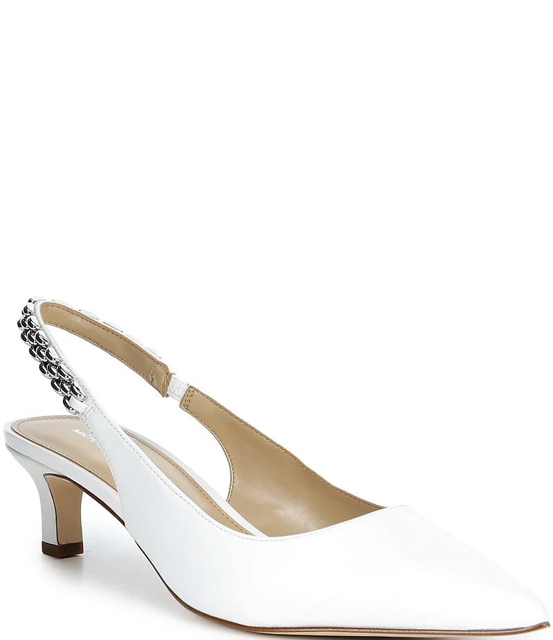 Michael Kors Marcia Leather Chain Hardware Slingback Kitten Heel Pumps