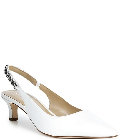 Michael Kors Marcia Leather Chain Hardware Slingback Kitten Heel Pumps