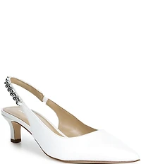 Michael Kors Marcia Leather Chain Hardware Slingback Kitten Heel Pumps