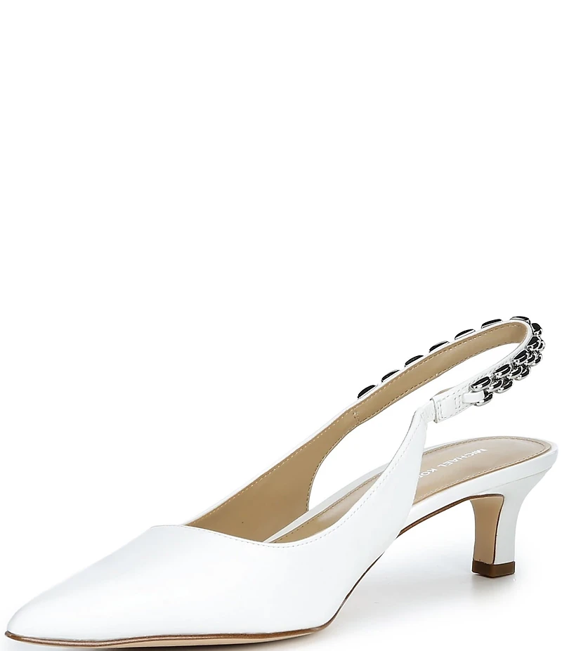 Michael Kors Marcia Leather Chain Hardware Slingback Kitten Heel Pumps