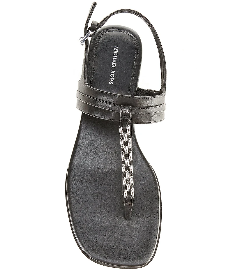 Michael Kors Marcia Leather Chain Hardware Thong Sandals