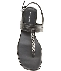 Michael Kors Marcia Leather Chain Hardware Thong Sandals