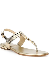 Michael Kors Marcia Metallic Leather Chain Hardware Slingback T-Strap Sandals